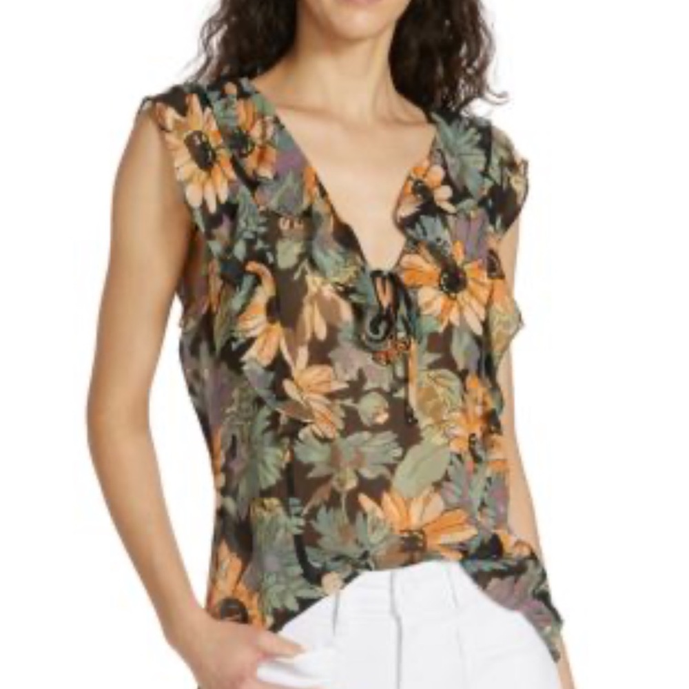 Paige Cataleya Floral Ruffle Silk Top, size XS, Like New!